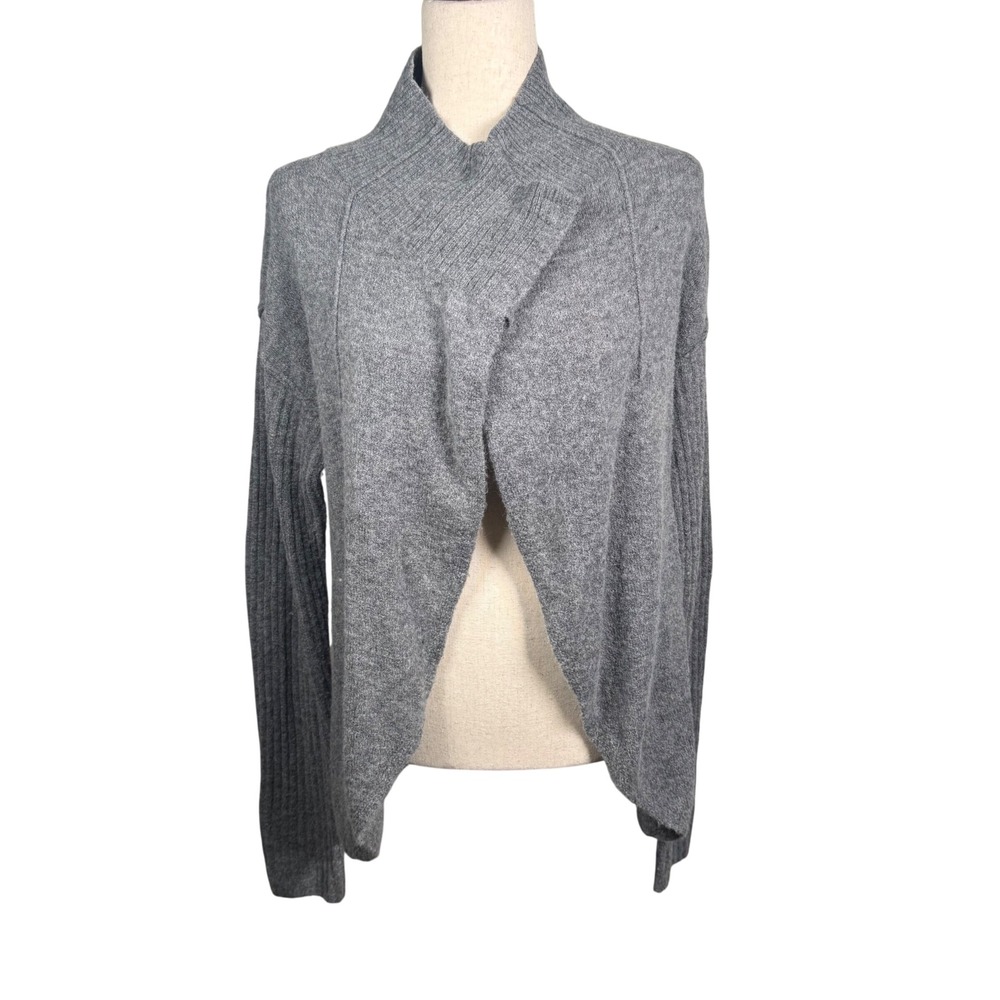 Free People Cardigan Sweater Womens M Gray Wool Alpaca Wrap Snap Front Boho Chic
